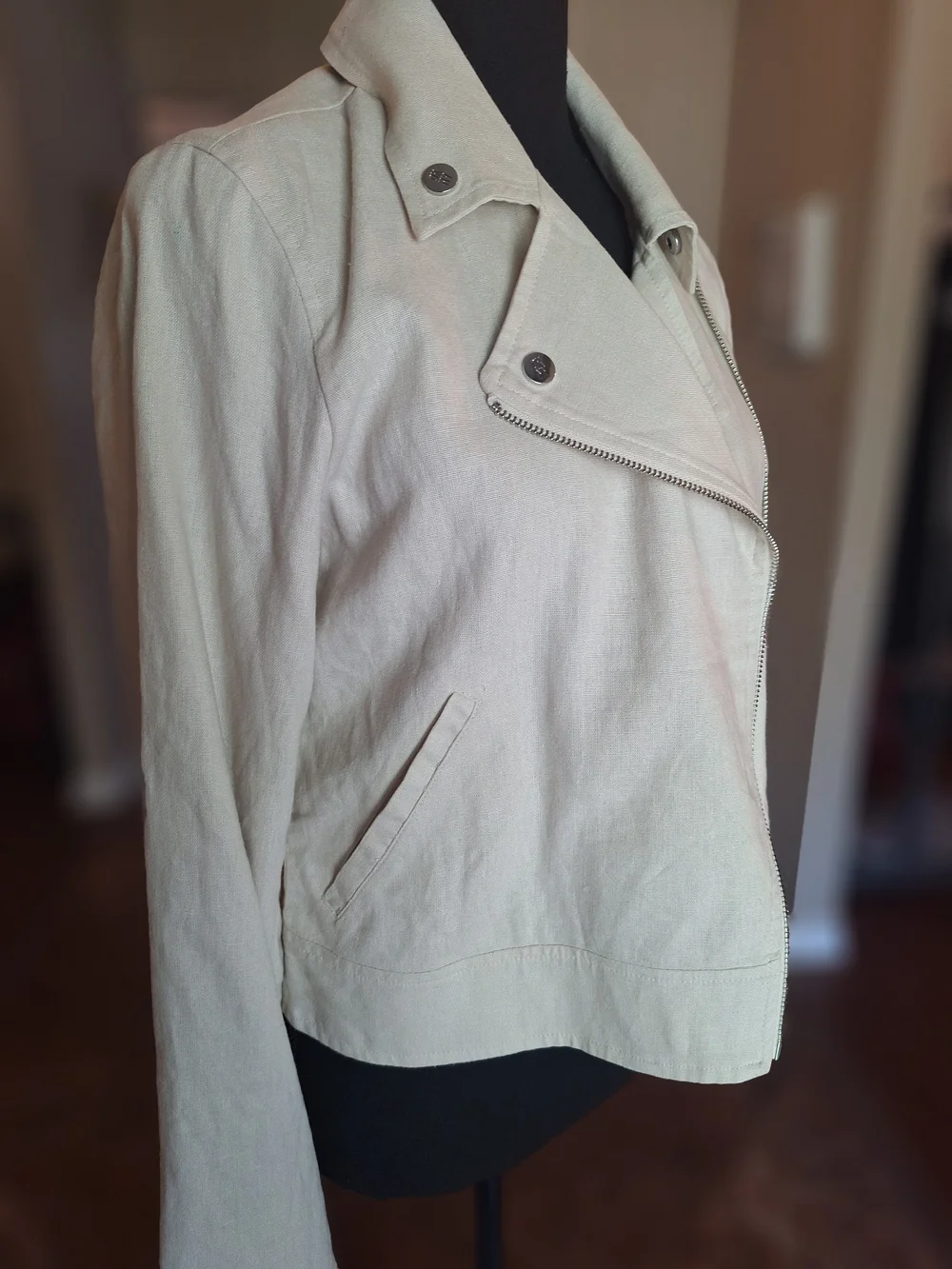 NWT DKNY Linen Women's Cream Moto Jacket Sz S